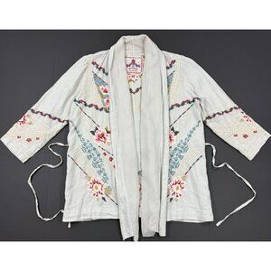 Johnny Was Womens JW Los Angeles Embroidered Jacket Floral Linen Sz Medium Boho
